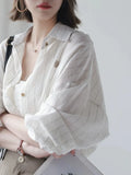 Spring And Summer Loose Thin Sunscreen Striped Cotton Long Sleeve Shirt In The Long Retro