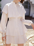 Vintage Striped Dress For Women Stand Collar Long Sleeve High Waist Elegant Mini Dresses Female Summer Clothing