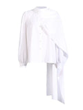 Toloer 2024 New Fashion Temperament Pure Color Scarf Collar Pleated Splicing Design Sense Sleeve Long Sleeve Women's Shirt-Outfit