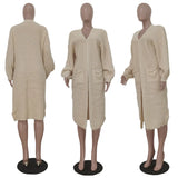 Toloer New Women's Pure Color Casual Sweater Cardigan Long Coat-Outfit