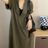 Toloer Size 300 Catties Fat Mm French Hepburn Wind Zipper Dress Female Loose Show Thin Cover Belly Casual Long Skirt 2-Outfit