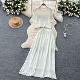 Dress A Complete Set Of Women's Han Yen-Down Short-Sleeved Knitting Blouse High Waist Slim Half Body Skirt Two