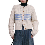 Striped Twist Sweater Coat Female Autumn Winter Languid Lazy Wind Short Money Inside Build Knit Cardigan Jacket-Outfit
