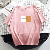 Women Short Sleeve T Shirt Summer Letter Printed Basic Tshirt Korean Cotton Tees for Female Plus Size Loose Soft