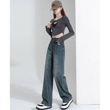 Toloer Wide-Leg Jeans Female Fall Fall 2024 New High Waist Small Show Thin Straight Loose Pants-Outfit