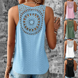 New Summer Back Hollow Out Lace Lace Solid Color V-Neck Vest Top Women-Outfit