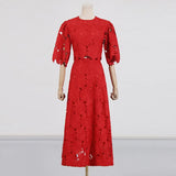 And Leisure Set Women's New Summer 2025 Vacation Wind Collar Embroidered Flower Slence Design Dress