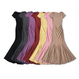 Trendy Women's Dress Small Man Step By Step Lotus Short-Sleeved Dress Square Collar Retro Slim Temperament Fish Tail Long Skirt-Outfit