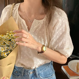 Toloer Chic Gentle Small Pure And Fresh Round Collar Stereo Jacquard Single Breasted Loose Versatile Bubble Sleeve Shirt Jacket Female-Outfit