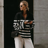 Ribbed Stripes Half-Zip Sweater Women Autumn Winter Clothing 2022 Oversized Pullovers Jumpers Femme Fashion Streetwear