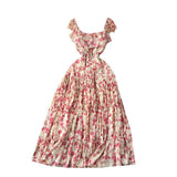 Atmosphere Feeling Flower Small Flying Sleeve Dress Female Summer Fold Lotus Leaf Edge Minority French High-Grade Orange Stalk Dress-Outfit