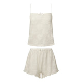 Women's Vintage 2 Piece Summer Retro Lounge Set Sleeveless Lace Floral Cami Tops + Sheer Shorts Sleepwear Pajama Sets-Outfit
