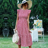 Women Dress Summer 2023 Vintage Print High Waist Beach Long Dress Flying Sleeve Dresses Elegant Casual Vestido De Mujer-Outfit