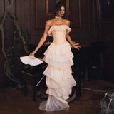 Corset Chiffon Frill Tiered Maxi Dress-Outfit