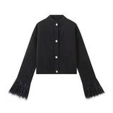 Autumn And Winter New Women's Elegant Temperament Red Feather Design Knitted Cardigan