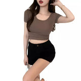 Toloer Women's Summer Ins Tide White Slim Short Crop Pure Wind Sweet Spicy Slim Short Sleeved Shirt 2024