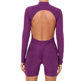 Toloer Collar Zipper Open Back Long Sleeve Onesie Dance Fitness Sports Onesie Sexy Tight Yoga Dress Woman-Outfit