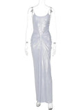 Silver Wrap Design Strap Maxi Dress-Outfit