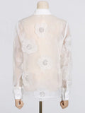 Toloer 2024 New Fashion Lapel Heavy Industry Organza Embroidery Three-Dimensional Flower Sequin Splice Design Sense Shirt-Outfit