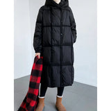 Women's Long Hooded Down Parka Winter Ribbon Splicing Loose White Black Straight White Duck Down