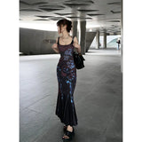 style retro spice girl halter dress feminine temperament senior sense slim slim fishtail long skirt-Outfit
