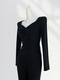 Toloer Cotton Design Sense Royal Sister Jacket V Collar Slim Slim Kink French Square Collar Women's Long Sleeve With A