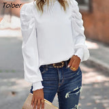 Collar Puff Sleeve Pullover Blouse Women Pleated Vintage Elegant Green Blosues Women Loose Autumn Fuchsia Shirt Tops