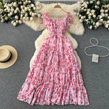 Atmosphere Feeling Flower Small Flying Sleeve Dress Female Summer Fold Lotus Leaf Edge Minority French High-Grade Orange Stalk Dress-Outfit