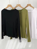 Toloer Comfortable Super Soft Modal Cotton Long Sleeve T-Shirt Women's Spring New Solid Color Round Collar With A Bottom