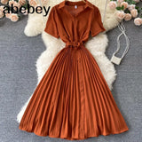 French Dress Women Korean Style Short Sleeve Solid Office Lady Dresses Summer Casual Vacation Beach
