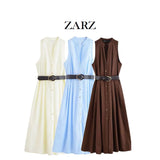 Homemade New Women's Classic带 V-Neckless Muffin Dress