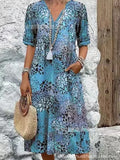 New Printed Summer V-Neck Casual Holiday Bag Dress Home Clothes
