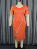 African Plus-Size Temperament Women's Dress Elegant Style Lead Pearl Open-Fork Dress