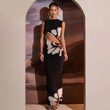 Toloer Women's Retro Hollow-Out Sexy Slit Dress 2024 Summer New Round Collar Light Mature Wind Dress Woman-Outfit