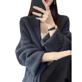 Korea's Dongdaemun Korean Version Of The Coat Woman Thicked Medium And Long Foreign Matchn Flower Cardigan Loose Lazy Knitted