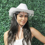 Rhinestones Tassels Cowboy Hat Party E-girls Casual Outwear Feather Patchwork Caps Vintage Elegant Hats Clubwear 2023-Outfit