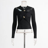 Toloer Temperamental Socialite Bottom Shirt 2024 Autumn New Shoulder Hollow Kink Design Slim Short Jacket Female-Outfit