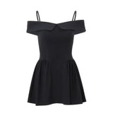 Toloer Women's Autumn Winter New Sexy Little Black Dress Temperament Royal Sister Waist Belt A Word Dress Female-Outfit