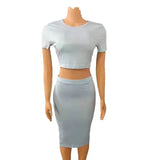 Toloer Round Neck Short Sleeve Show Waist Sexy T-Shirt Wrapped Buttock Skirt