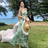 Toloer Photo Summer New Female French Print Sling Dress Show Thin Seaside Holiday