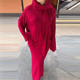 New Women's Long-Sleeved Casual Solid-Colored Loose Long Dress Comfortable