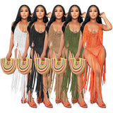 Toloer New Women's Long Tassel Hollow Knit One-Piece Swimsuit-Outfit