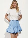 Wooden Ear Short Skirt 2024 Summer New Y2K Street Trend Splicing Mini Pleated Skirt-Outfit