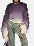 Toloer Wind Gradually Pull Wool Edge Long Sleeve Knit Jacket Spring 2024 New Fashion Trend Design Sense Sweater Woman-Outfit