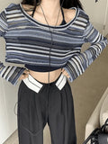 Contrast Striped Crochet Knit Crop Top-Outfit