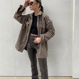 PUWD Casual Women Oversized Brown Plaid Shirt Coat 2021 Spring Fashion Ladies Loose Basic Jackets Female Streetwear
