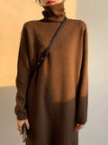 2022 Casual autumn winter Pile collar thick maxi weater pullovers dress Women basic loose sweater female turtleneck long