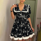 Women's Temperament Print Lantern Sleeve Belt Shirt Dress Dress
