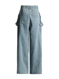 Toloer New Fashion High Waist Large Pocket Design Sense Wide Leg Pants Loose Small Show Skinny Jeans Woman-Outfit