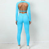Toloer And Winter Big Show Back Long Sleeve Jacket Tight Yoga Pants Nude Feeling Quick-Dry Sports Suit Show Slim Fitness Suit-Outfit